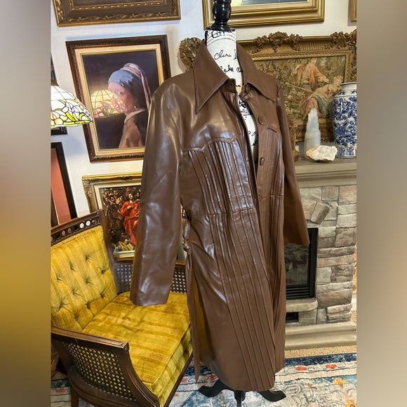 Vtg Faux Leather Pleated Trench Lane Bryant Women’s Large Brown - Picture 4 of 7